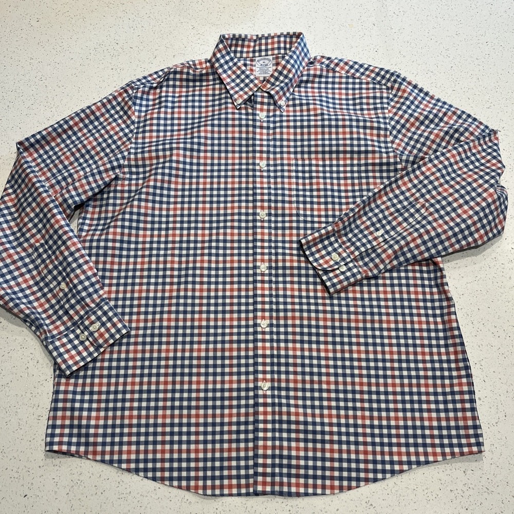 Brooks Brothers Mens Original Polo Blue Red Check Size XL Supima Cotton Spandex